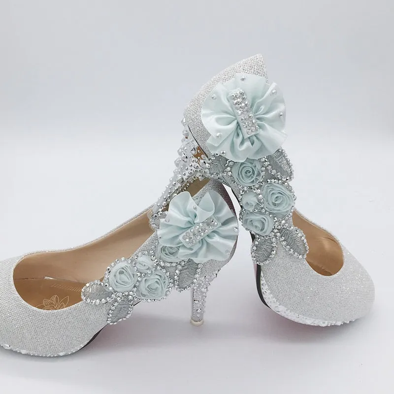 Glitter Gorgeous Evening Party Crystal Floral High Heels