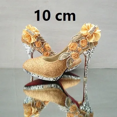 Glitter Gorgeous Evening Party Crystal Floral High Heels