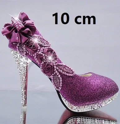 Glitter Gorgeous Evening Party Crystal Floral High Heels
