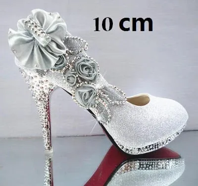 Glitter Gorgeous Evening Party Crystal Floral High Heels