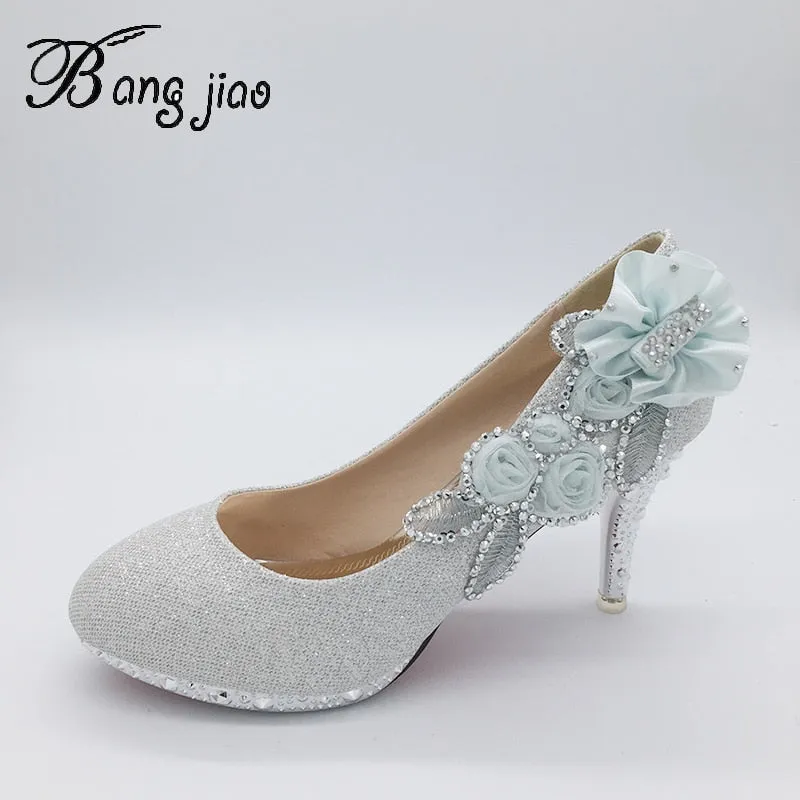 Glitter Gorgeous Evening Party Crystal Floral High Heels