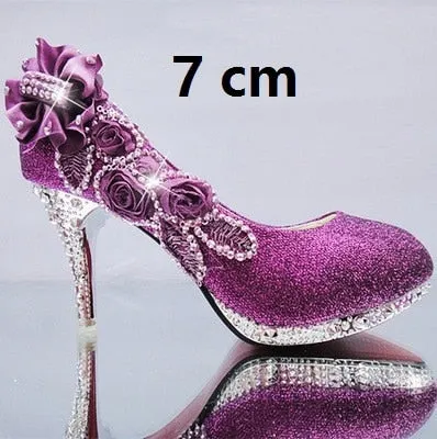 Glitter Gorgeous Evening Party Crystal Floral High Heels