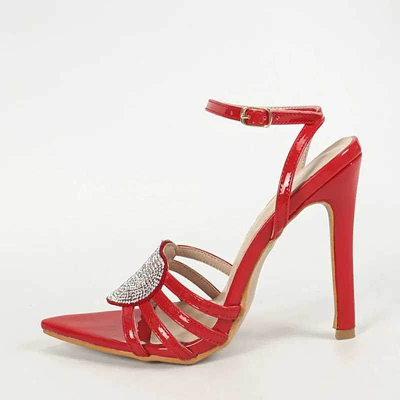 Glitter Rhinestone heart Buckle high heel Sandals