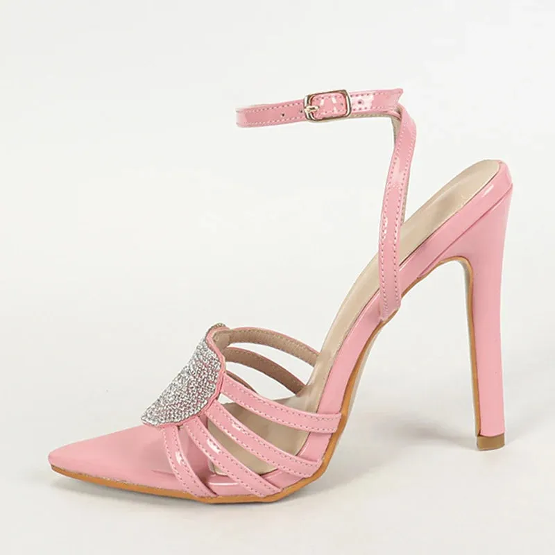 Glitter Rhinestone heart Buckle high heel Sandals
