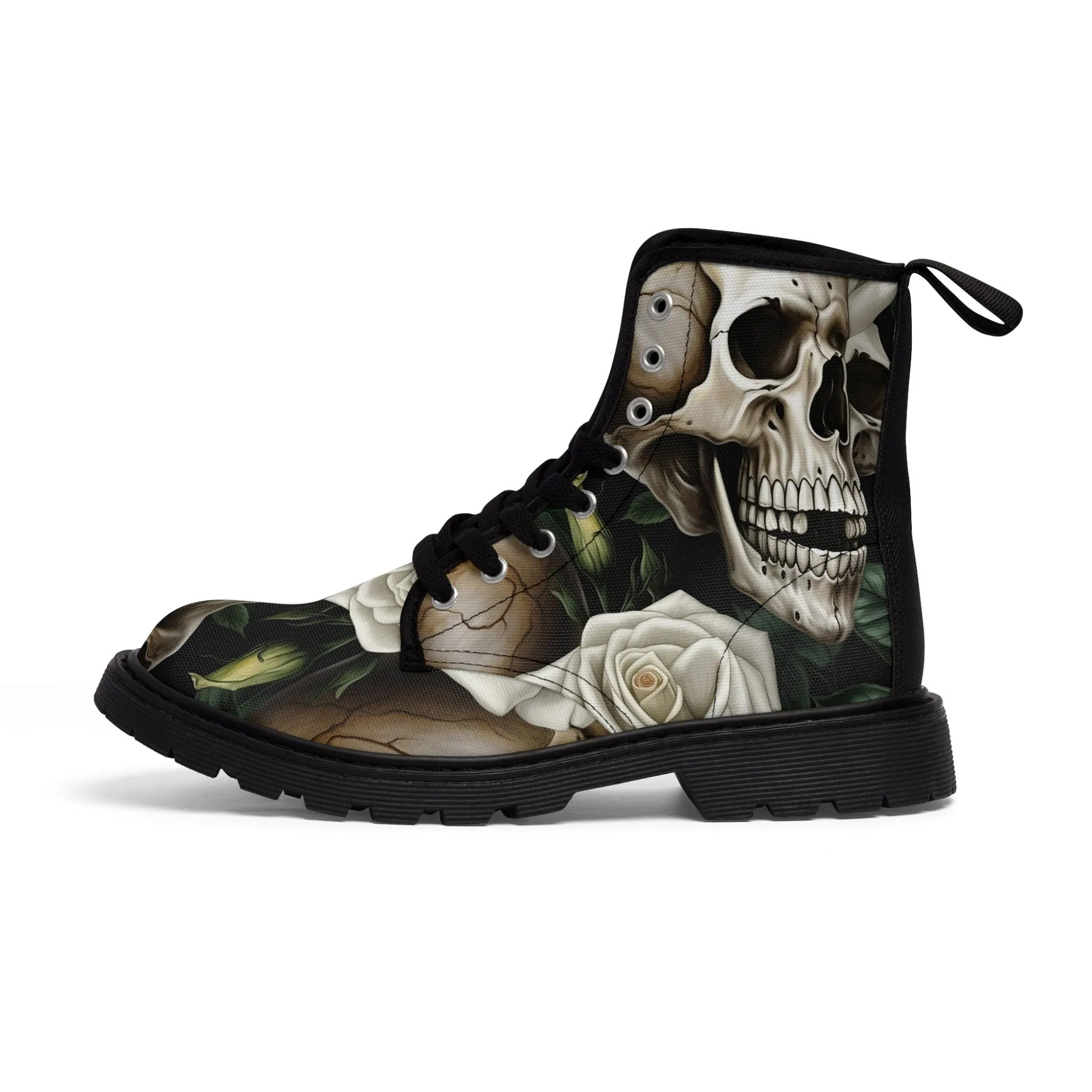 Gothic Deep Red  Skulls and Roses Women's Canvas Boots