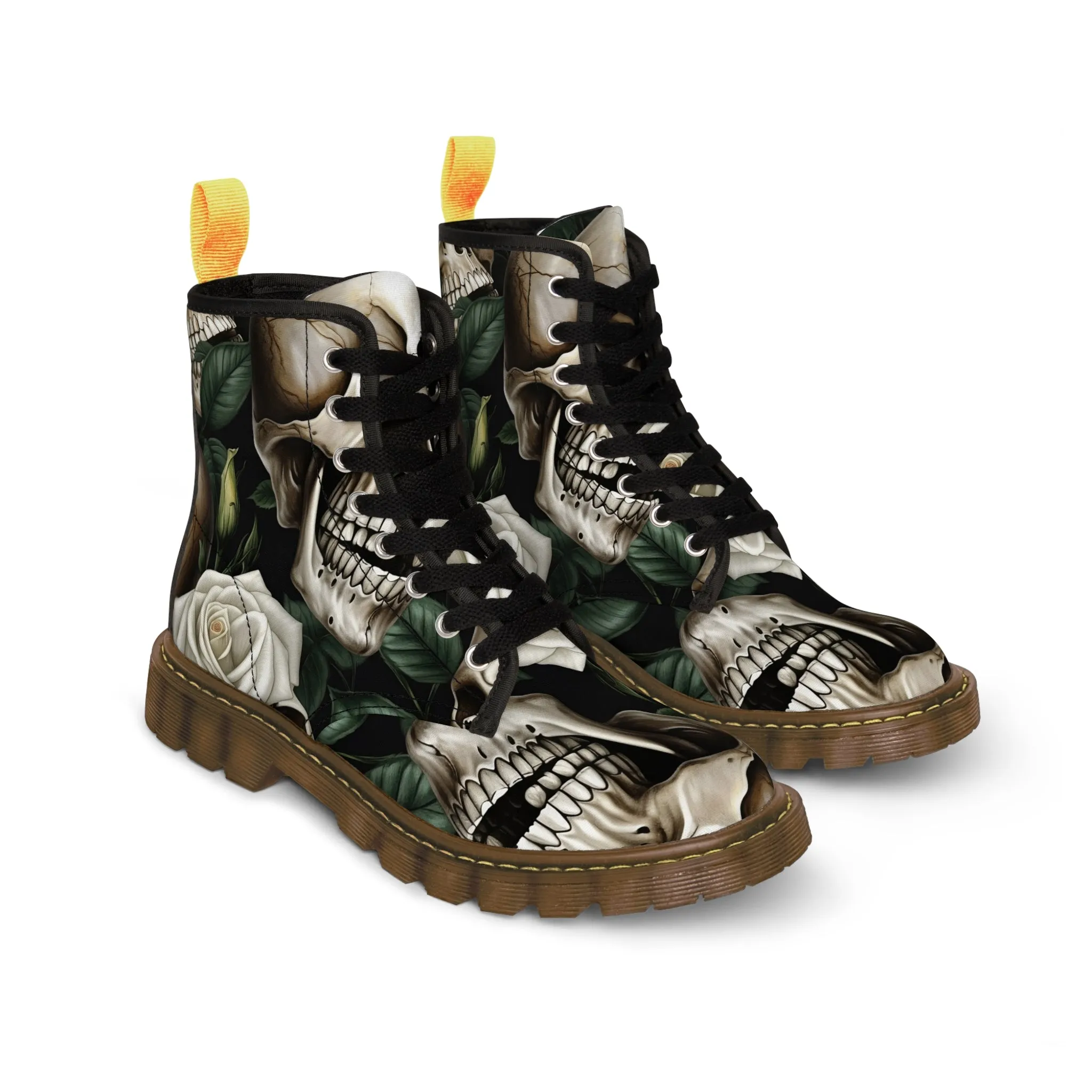 Gothic Deep Red  Skulls and Roses Women's Canvas Boots