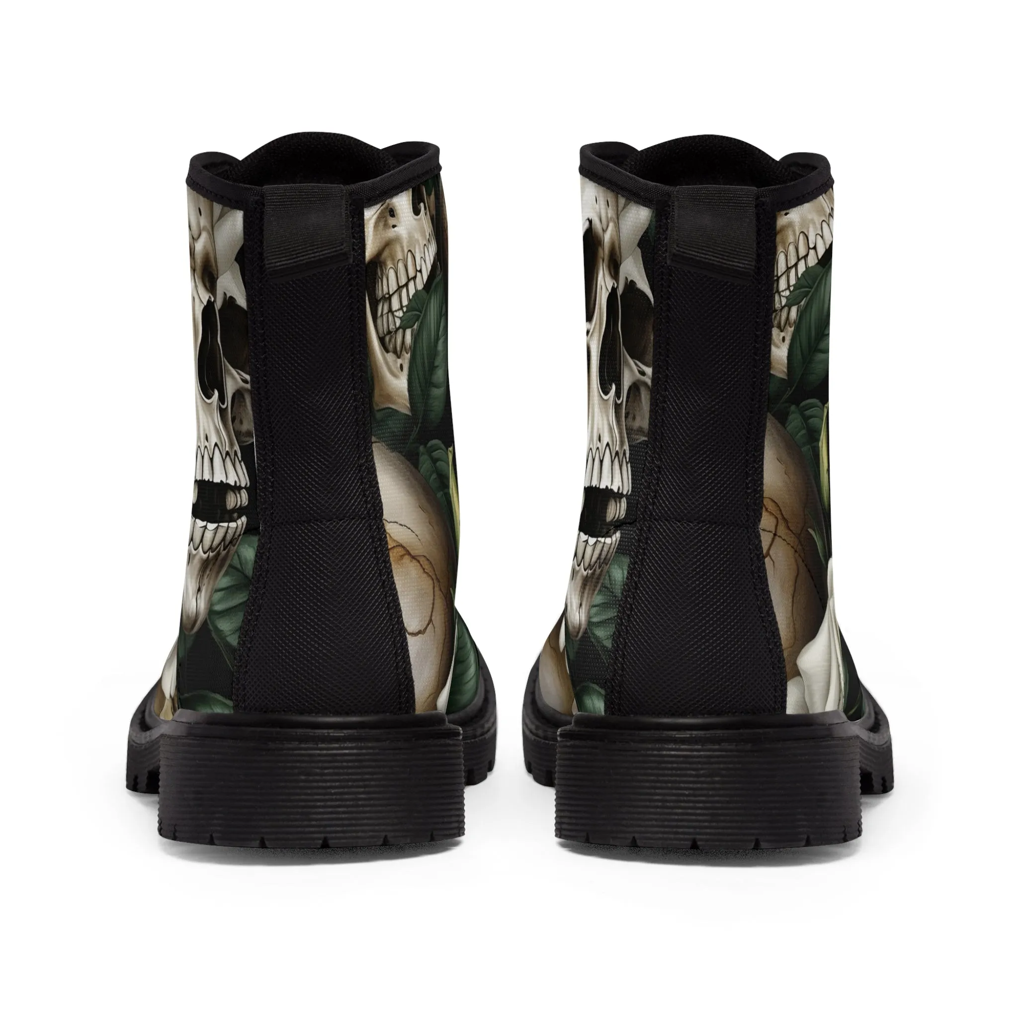 Gothic Deep Red  Skulls and Roses Women's Canvas Boots
