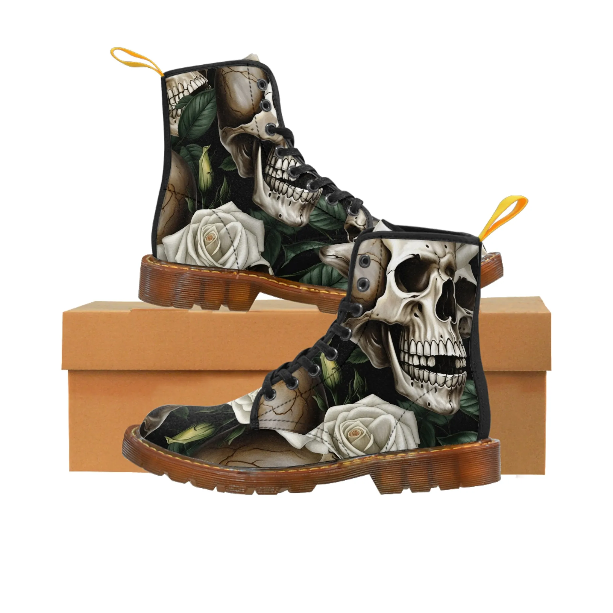 Gothic Deep Red  Skulls and Roses Women's Canvas Boots