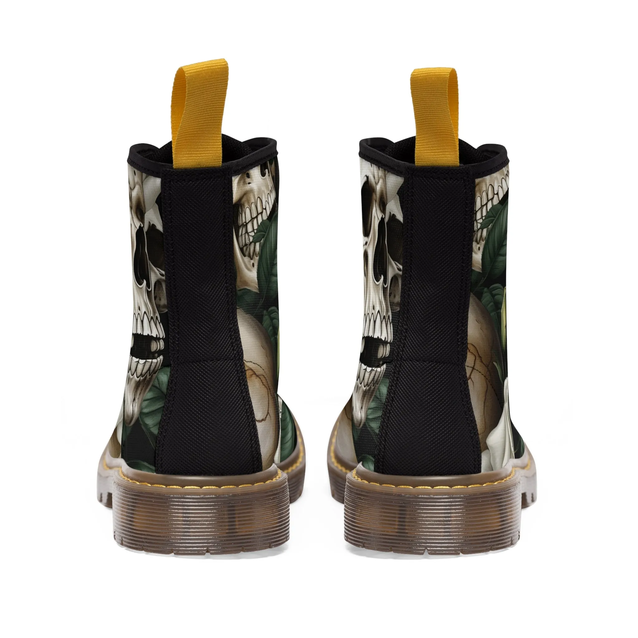 Gothic Deep Red  Skulls and Roses Women's Canvas Boots