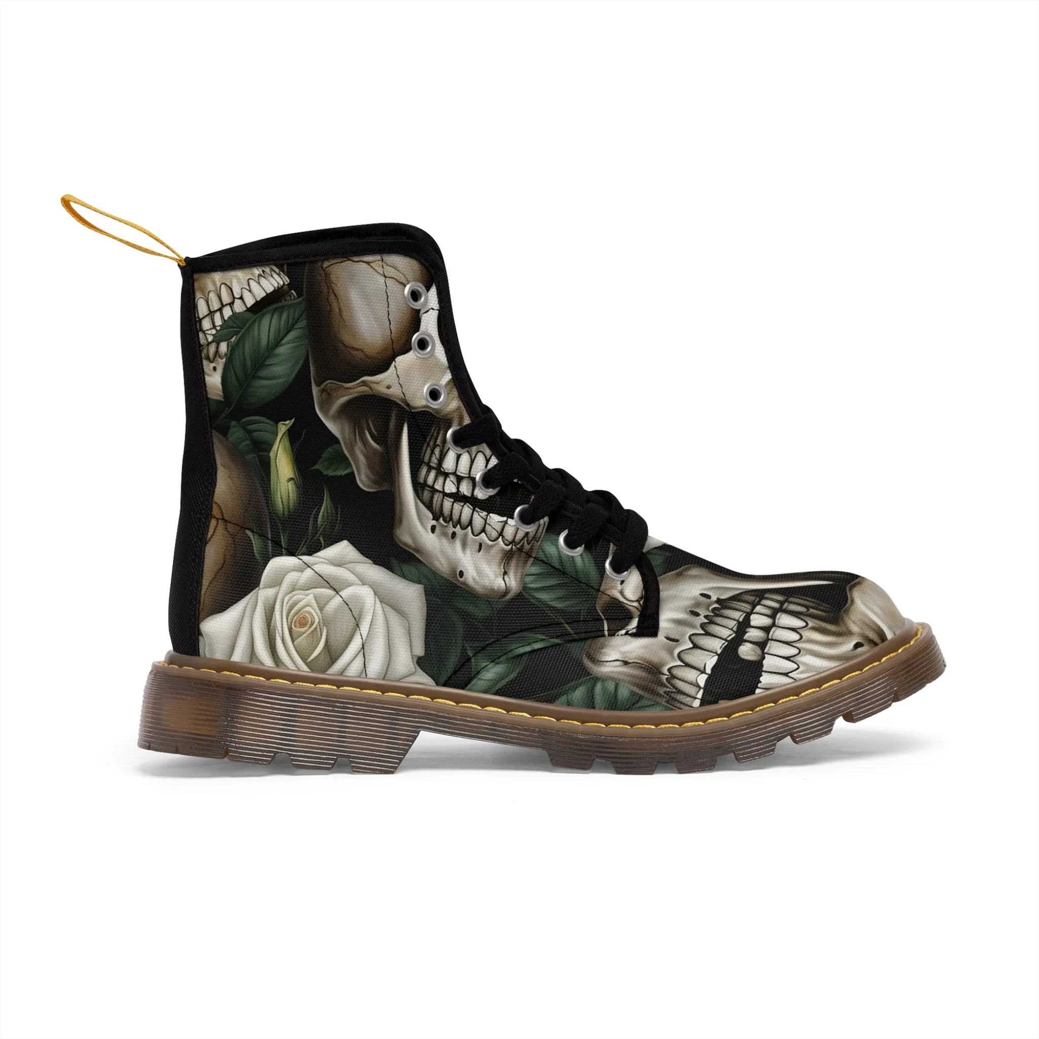 Gothic Deep Red  Skulls and Roses Women's Canvas Boots