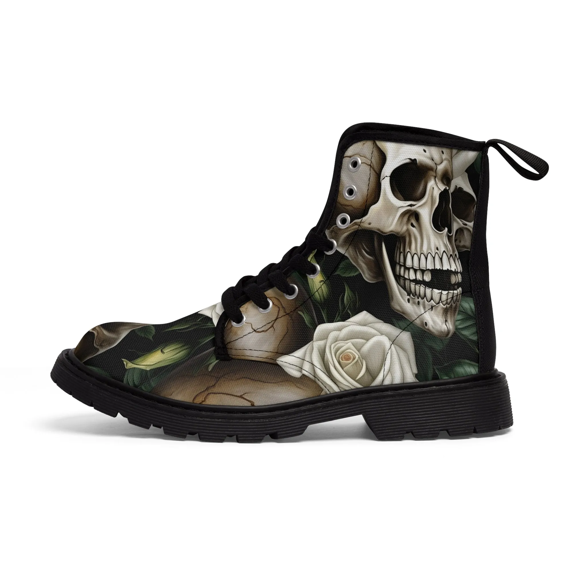 Gothic Deep Red  Skulls and Roses Women's Canvas Boots