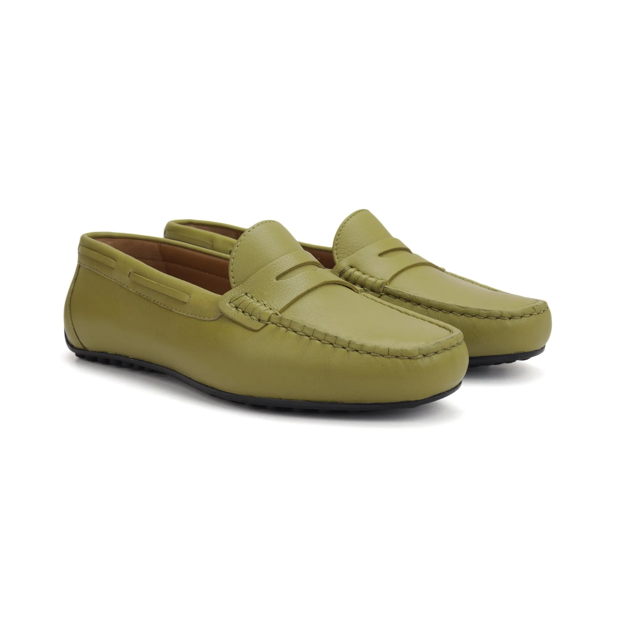 Green Moccasins With Panel