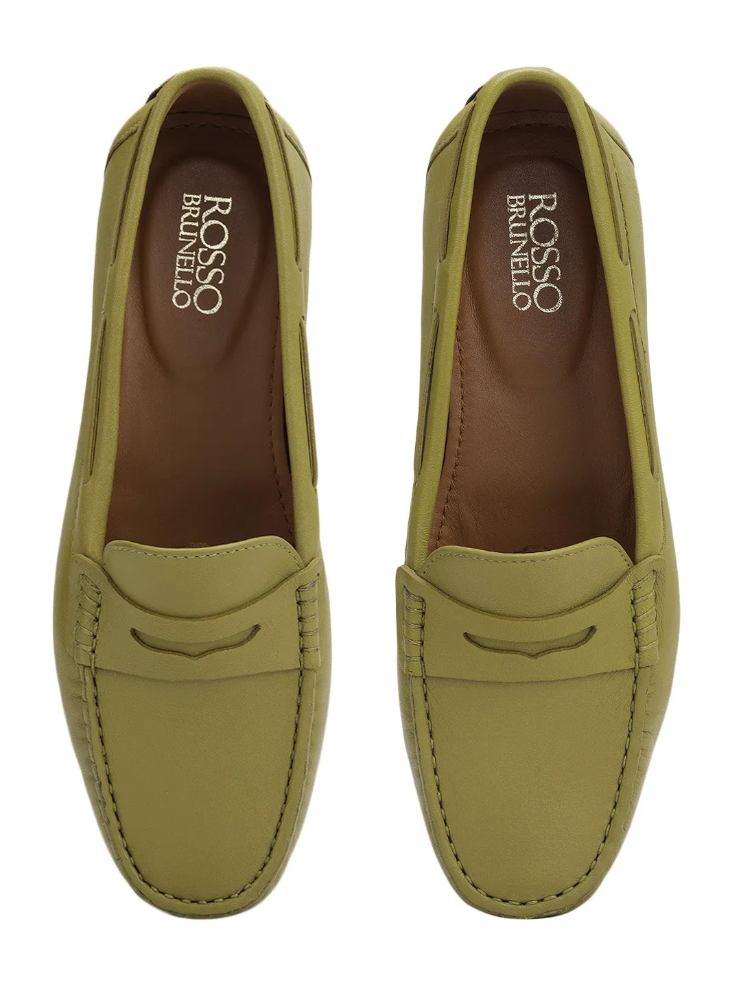 Green Moccasins With Panel