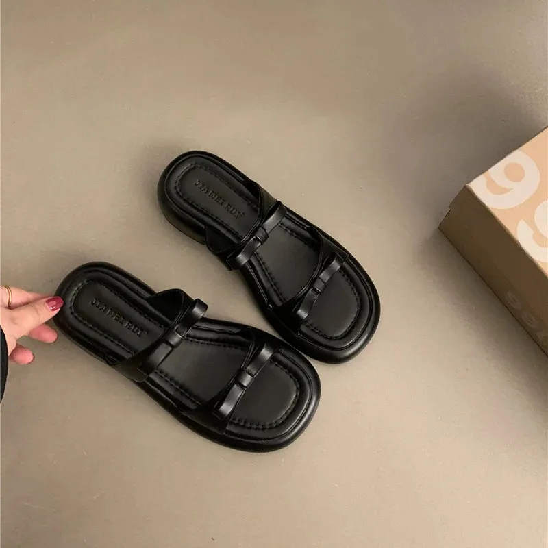 Hnzxzm 2024 New Summer Woman Slippers Fashion Open Toe Low Heel Silvery Ladies Comfort Beach Shoes