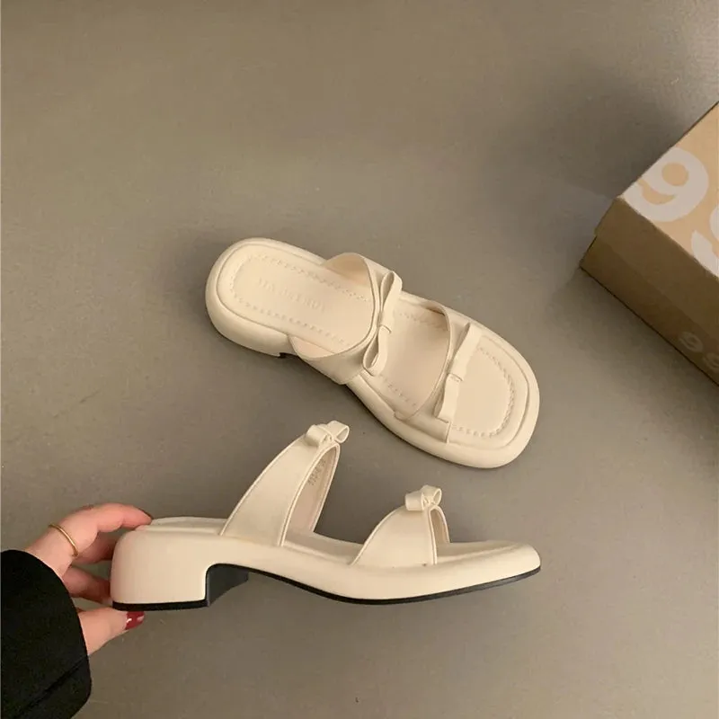 Hnzxzm 2024 New Summer Woman Slippers Fashion Open Toe Low Heel Silvery Ladies Comfort Beach Shoes