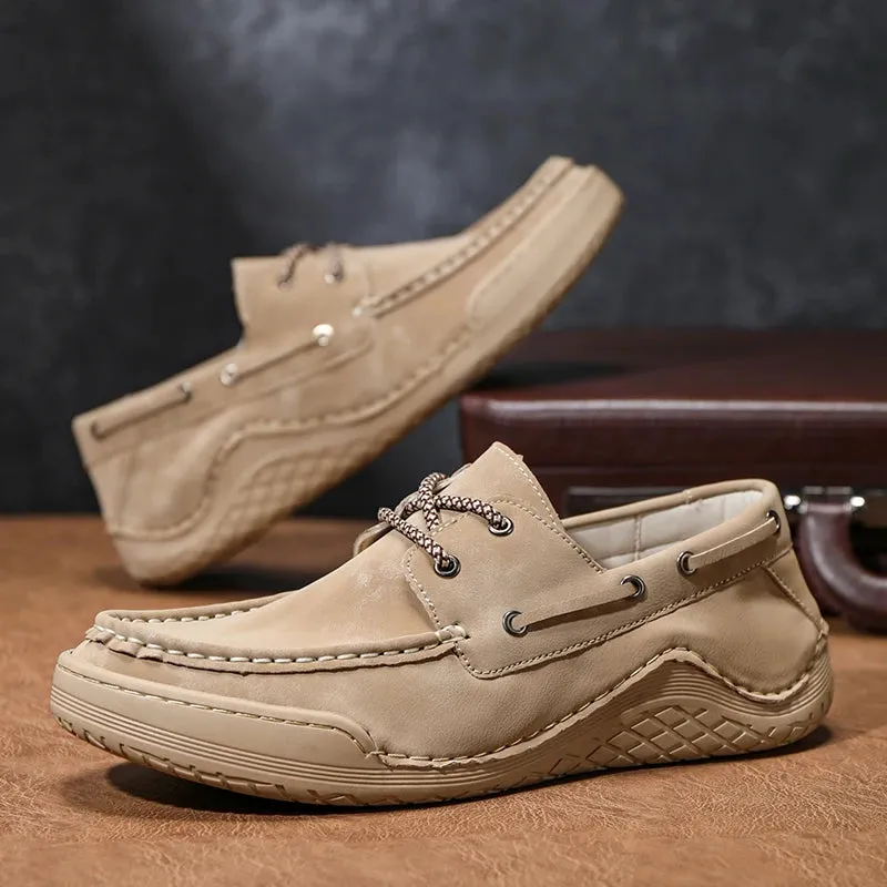 Hnzxzm Handmade Leather Men Shoes lace up Casual genuine Leather Shoe Men Comfort Walking Shoes Manual soft bottom Shoes men moccasins