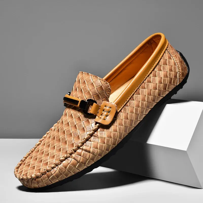 Hnzxzm Leather Men Shoes Casual Flats Men Shoes Breathable Loafers Genuine Leather Slip Moccasins Comfortable Checkered