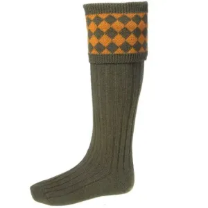 HOUSE OF CHEVIOT Chessboard Shooting Socks - Mens - Bracken