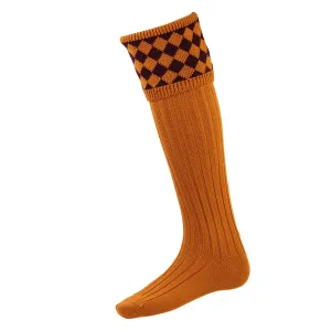 HOUSE OF CHEVIOT Chessboard Shooting Socks - Mens - Ochre