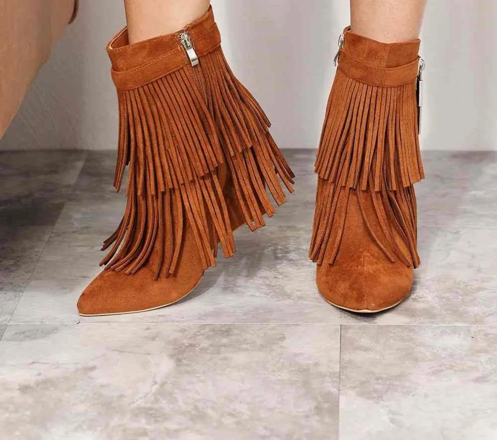Legend Women's Tassel Wedge Heel Ankle Booties