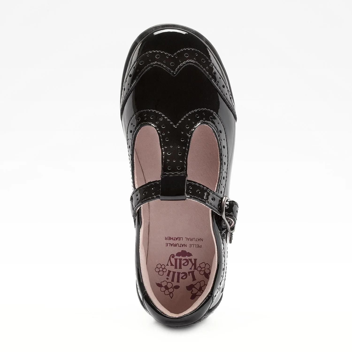 Lelli Kelly Jennette Black Patent T-Bar Velcro Girls School Shoes