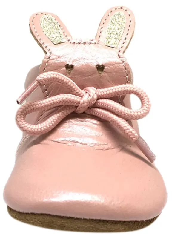 Livie & Luca Girl's Pipkin Light Pink Leather Bunny Slip On Bootie Crib Shoe