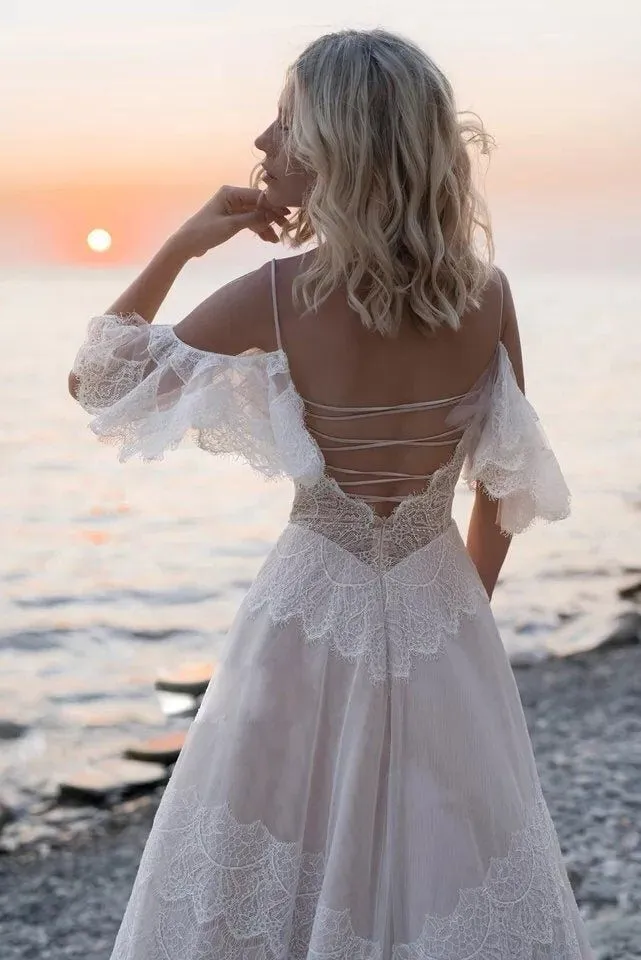 Long Sweetheart Heart Tulle Wedding Dress With Lace