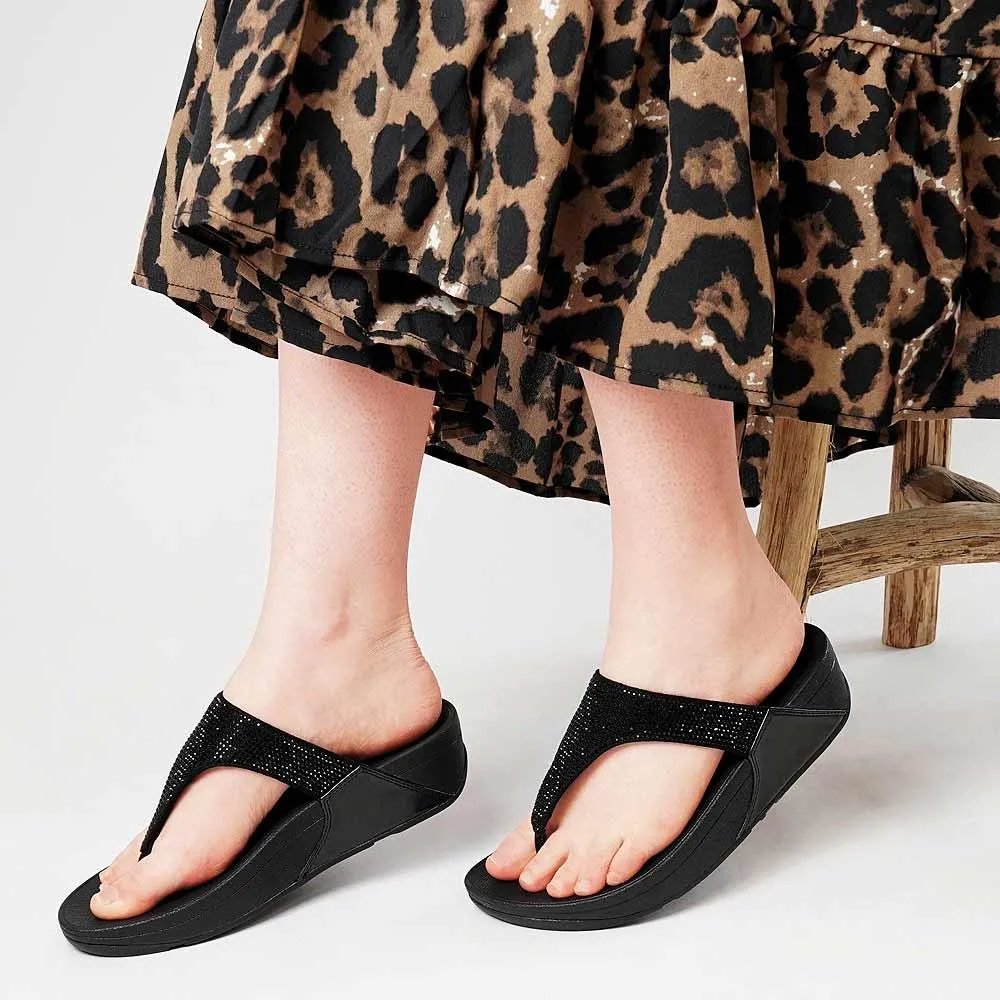 Lulu Crystal All Black Sandals