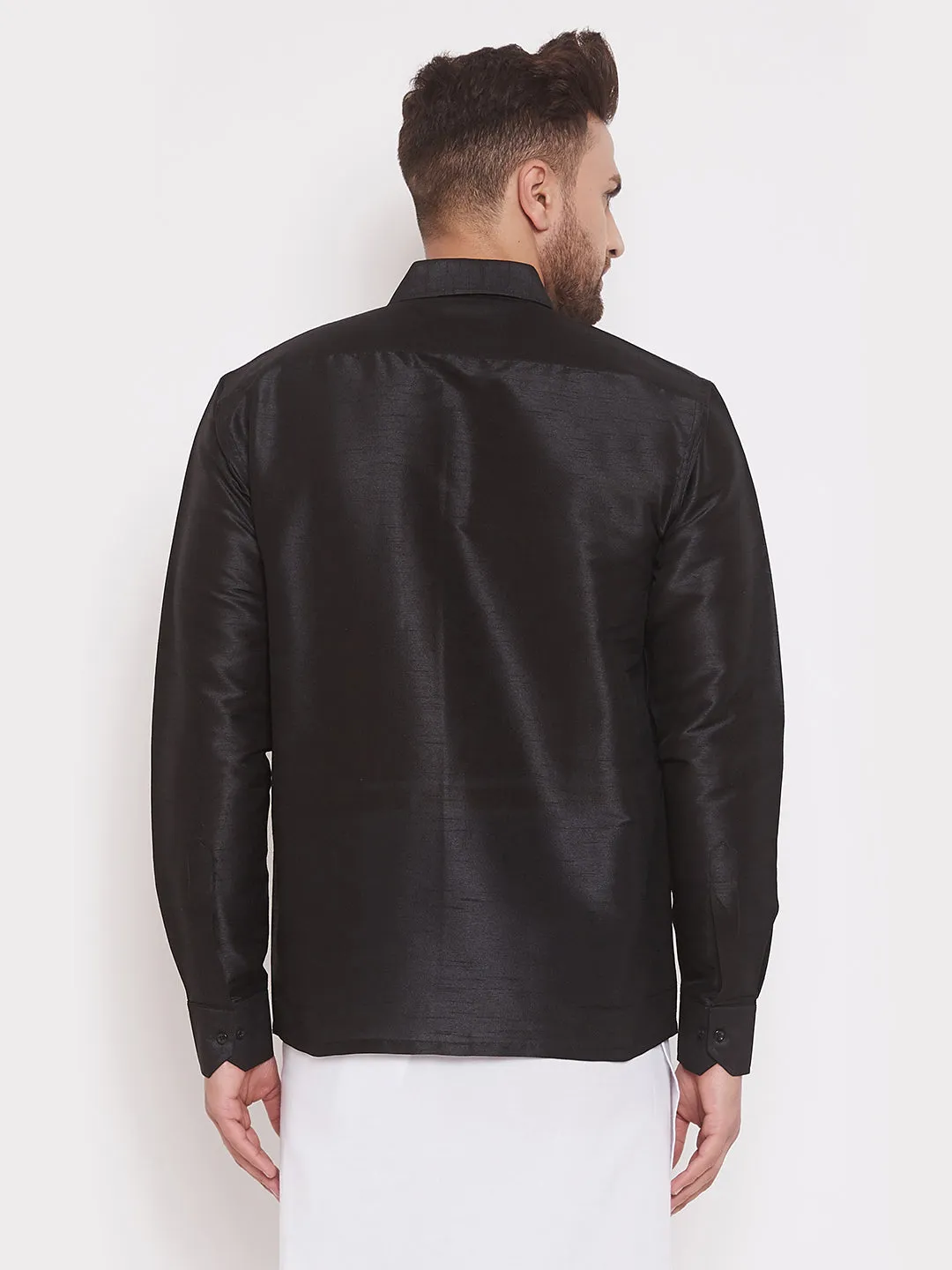 Men's Black Silk Blend Ethnic Shirt - Vastramay