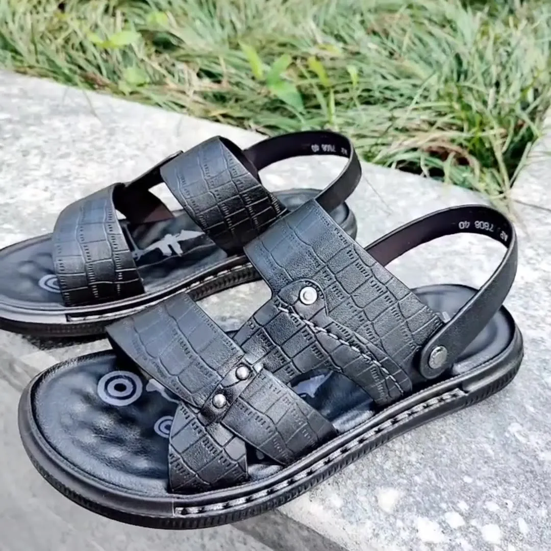 Men's Leather Slippers Crocodile Pattern Beach Shoes