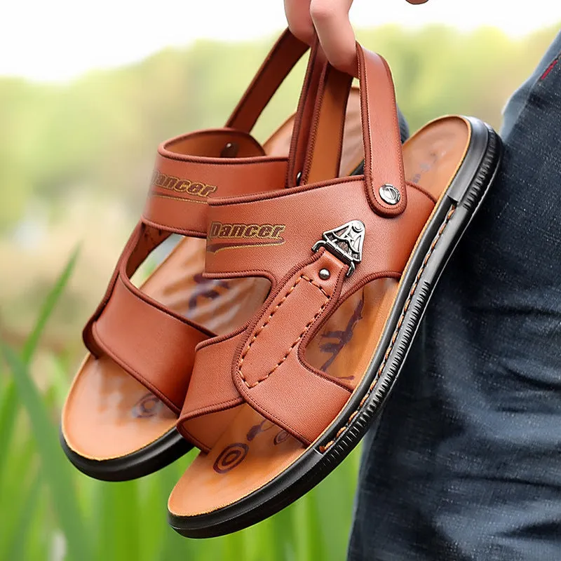 Men's Leather Slippers Crocodile Pattern Beach Shoes