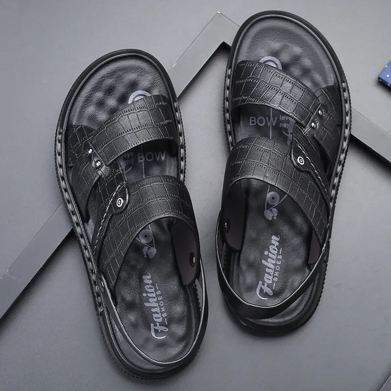 Men's Leather Slippers Crocodile Pattern Beach Shoes