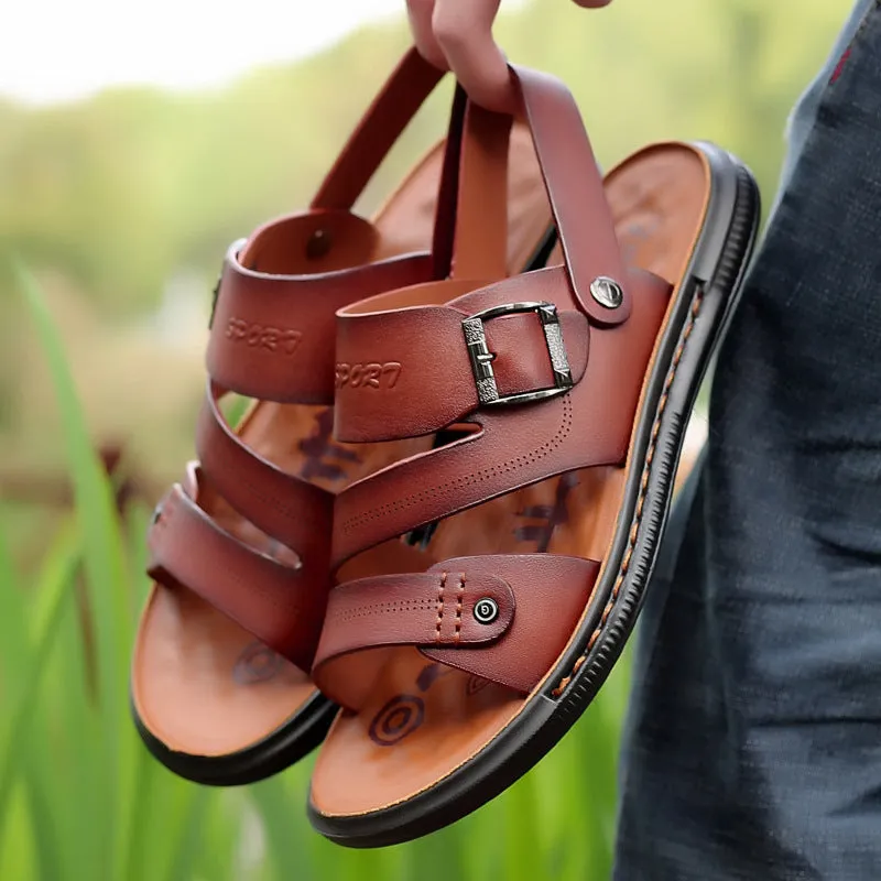 Men's Leather Slippers Crocodile Pattern Beach Shoes