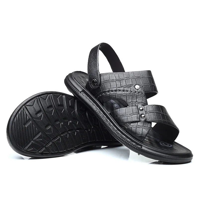 Men's Leather Slippers Crocodile Pattern Beach Shoes
