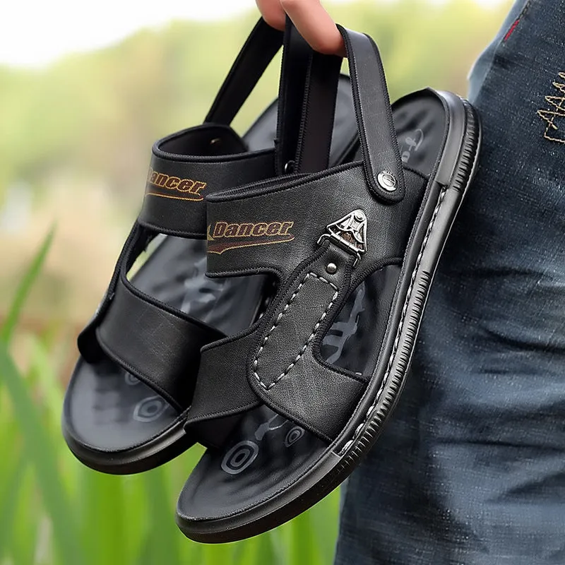 Men's Leather Slippers Crocodile Pattern Beach Shoes