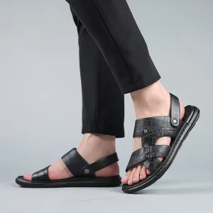 Men's Leather Slippers Crocodile Pattern Beach Shoes
