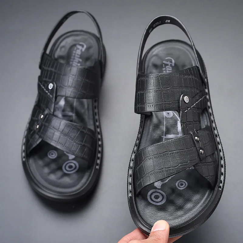 Men's Leather Slippers Crocodile Pattern Beach Shoes