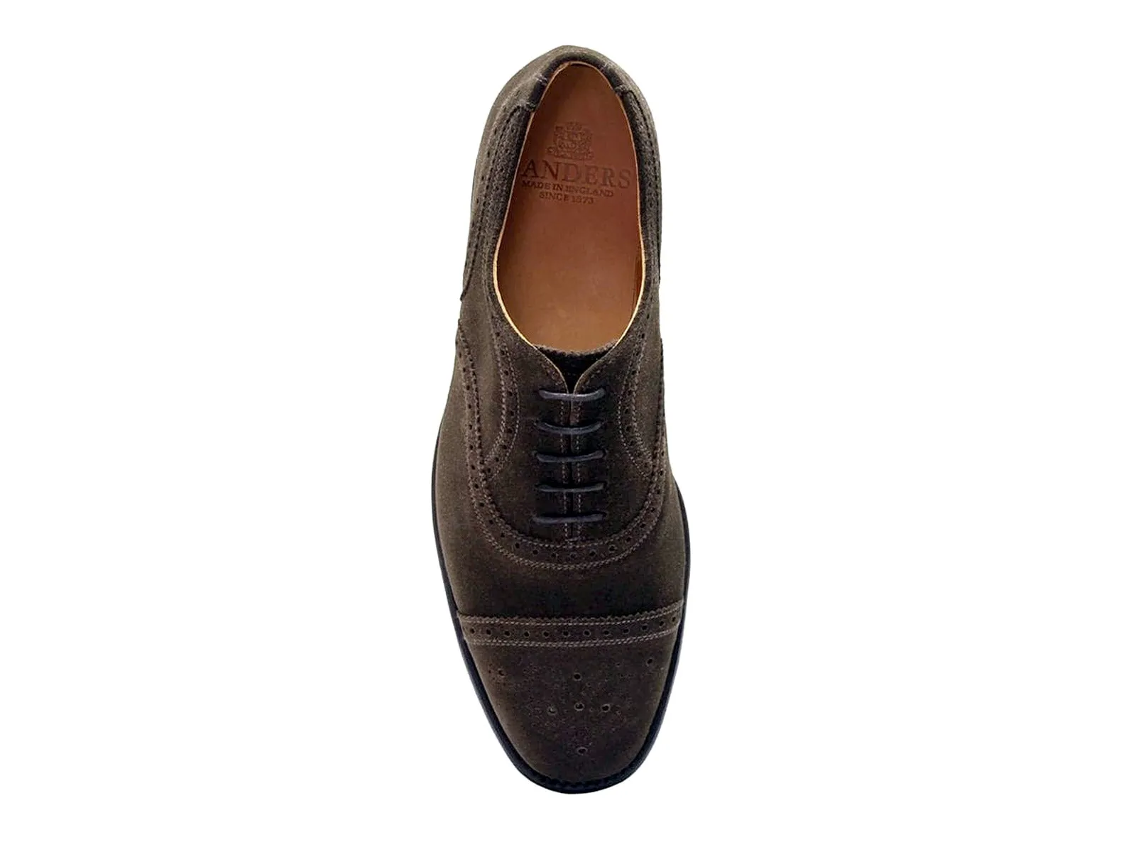 MOORGATE Mens Dark Brown Semi-Brogue Pinner Suede Oxford Shoes
