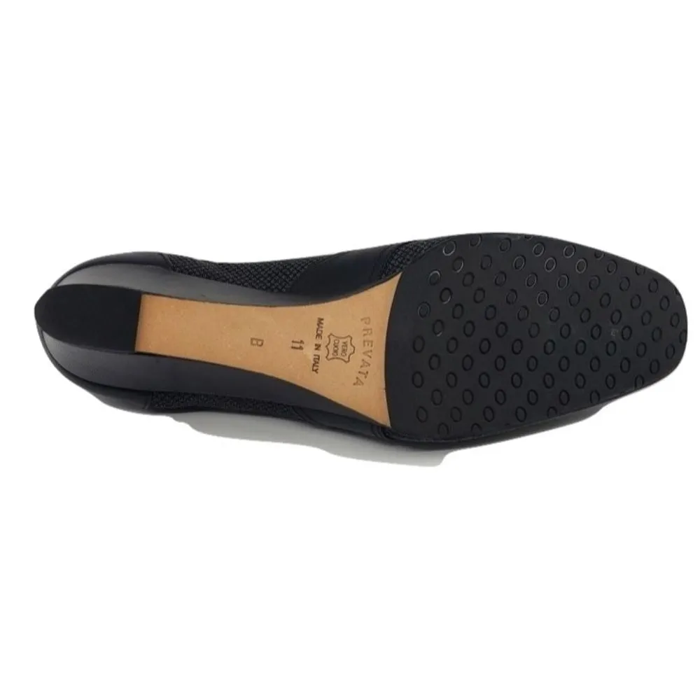 Navy Black Fabric and Leather Prevata Wedge Pumps