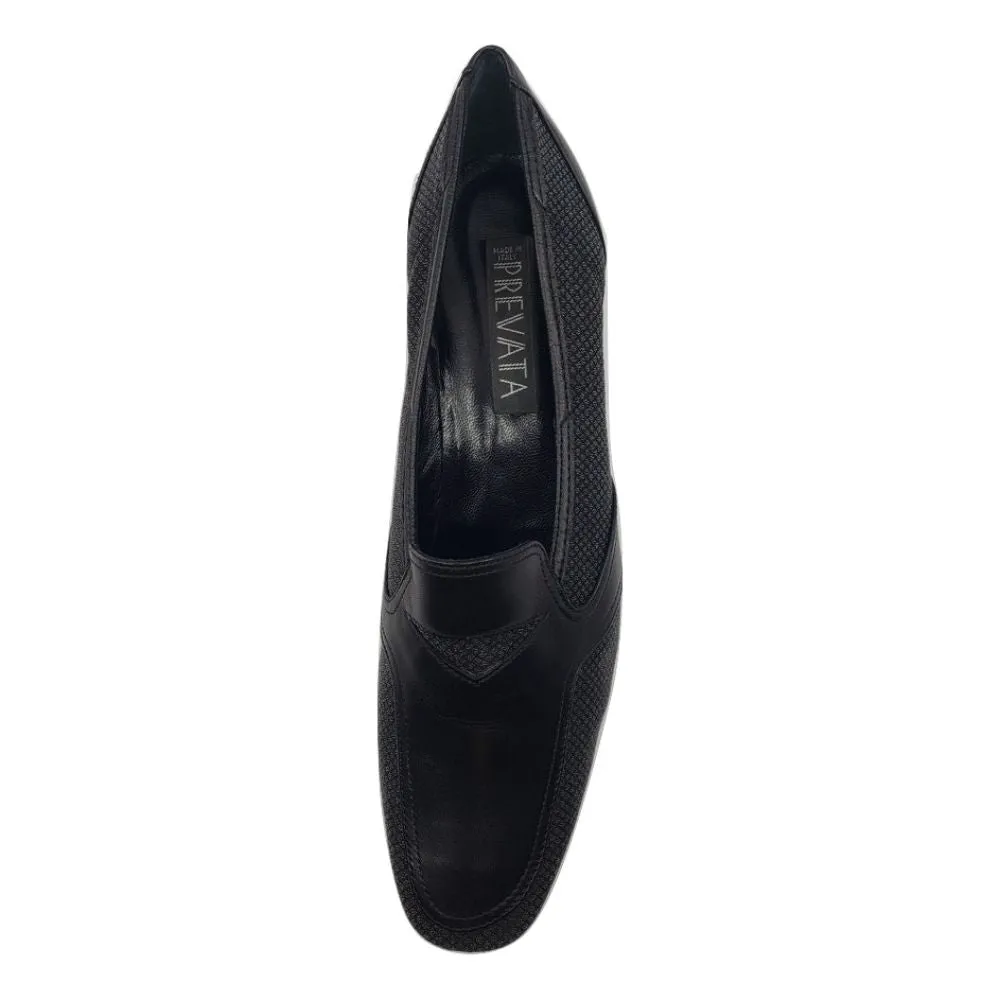 Navy Black Fabric and Leather Prevata Wedge Pumps