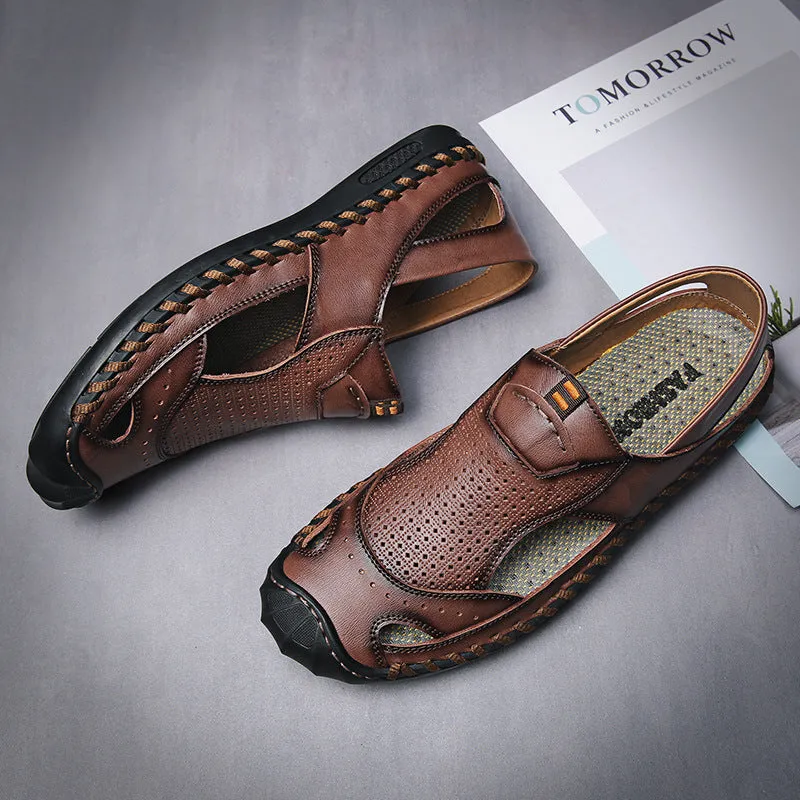 New Men's Shoes Leather Sandals Beach Shoes