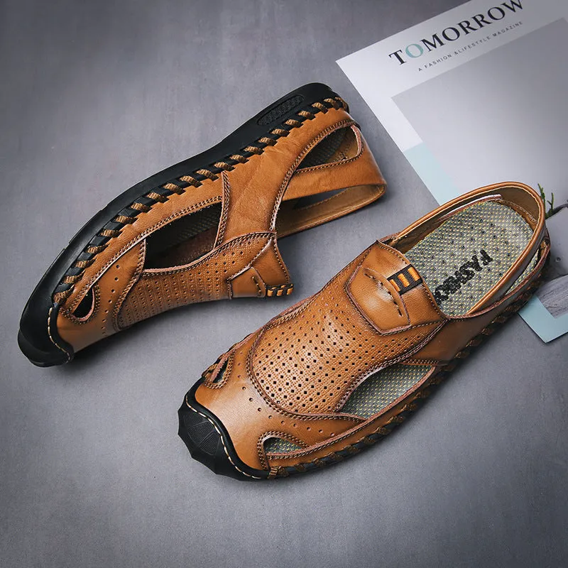 New Men's Shoes Leather Sandals Beach Shoes