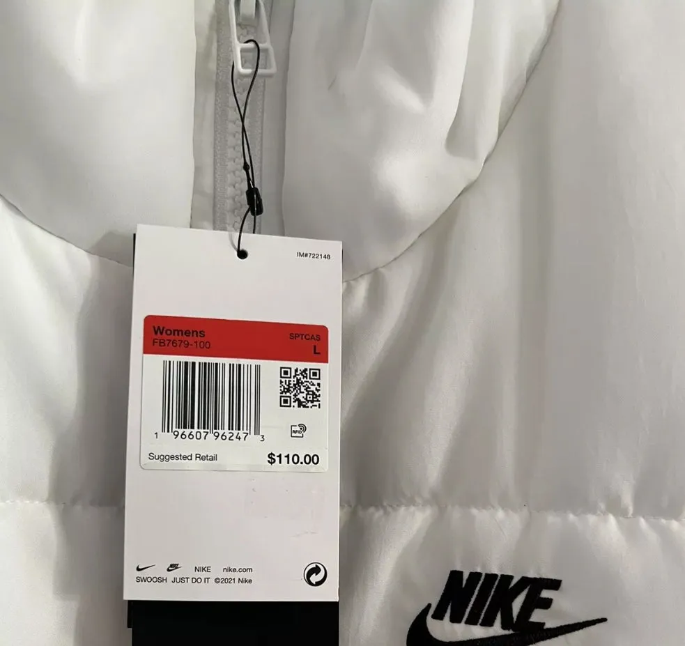 NEW! NIKE Classic Puffer Therma-Fit Oversized L Lrg Large Adult Women Sleeveless White Vest Jacket