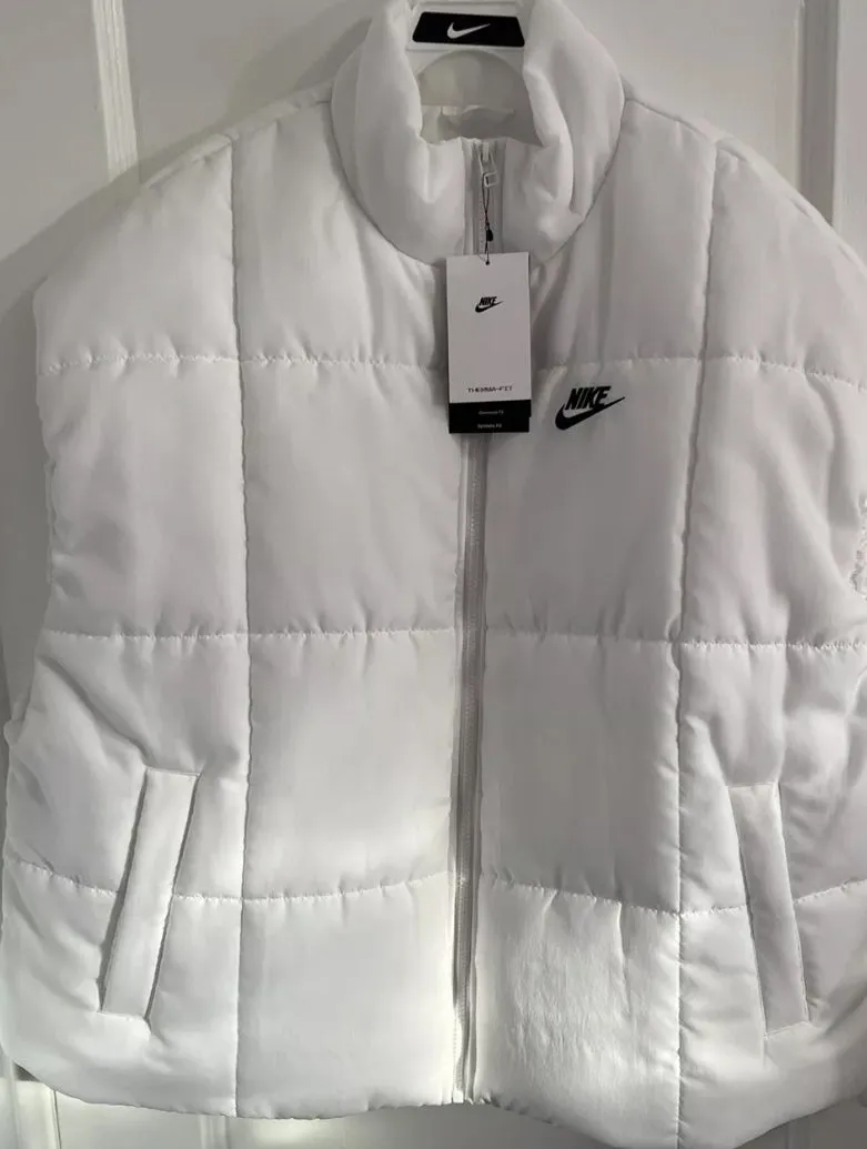 NEW! NIKE Classic Puffer Therma-Fit Oversized L Lrg Large Adult Women Sleeveless White Vest Jacket