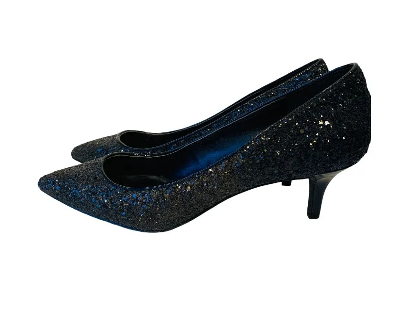 Nine West Xeena Black Glitter Kitten Heel Pump Women’s Size 10.5