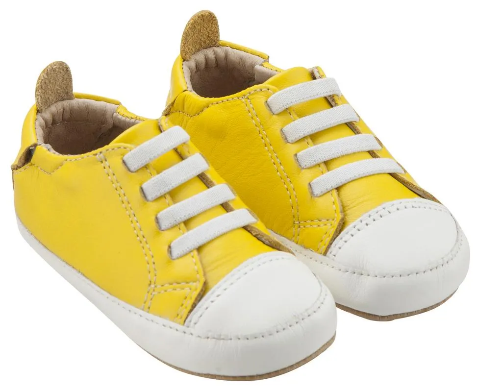Old Soles Boy's & Girl's 106R Eazy Jogger Vintage Trainer Yellow and White Leather Slip On Sneakers