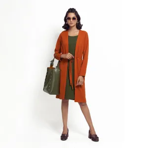 Orange Crepe Jacket With Tie Knot
