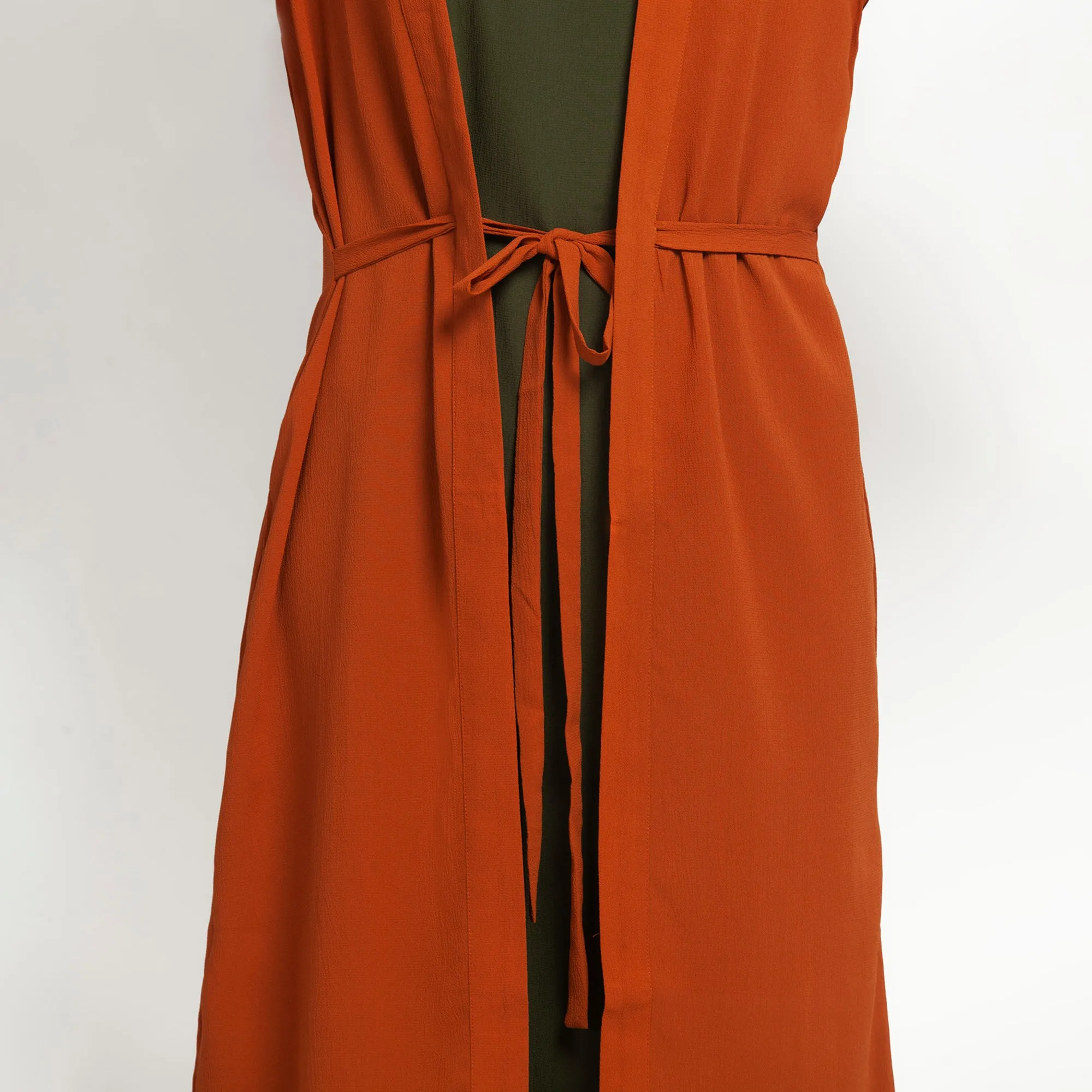 Orange Crepe Jacket With Tie Knot