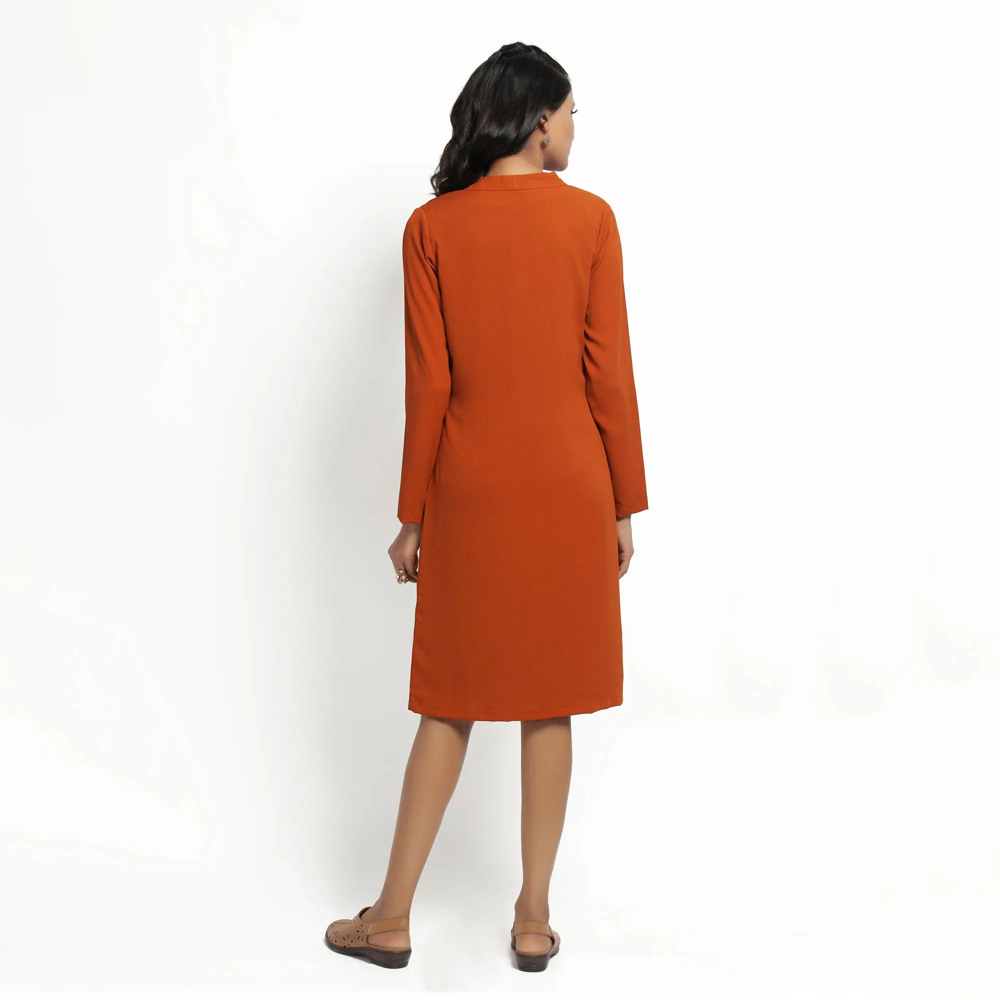 Orange Crepe Jacket With Tie Knot