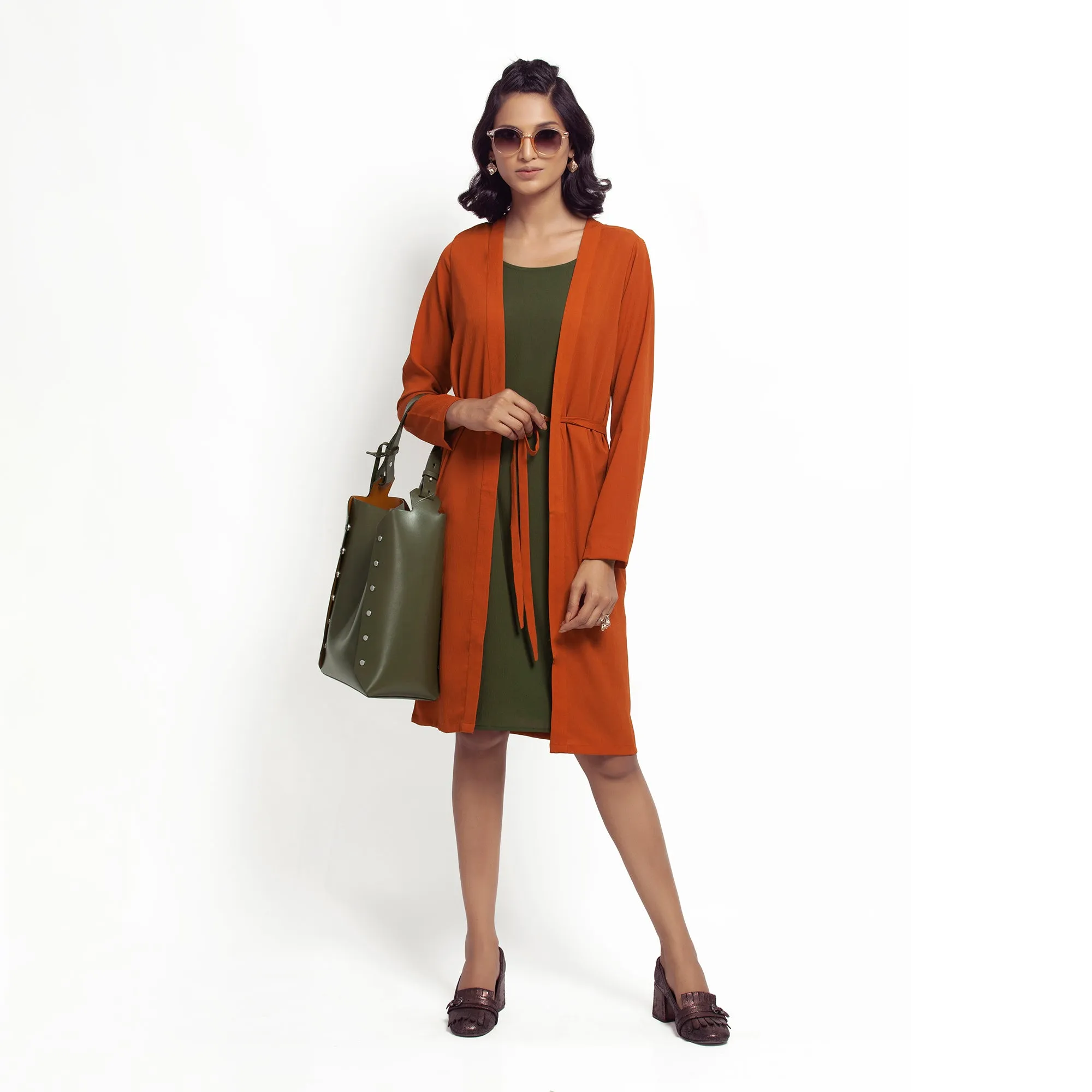 Orange Crepe Jacket With Tie Knot